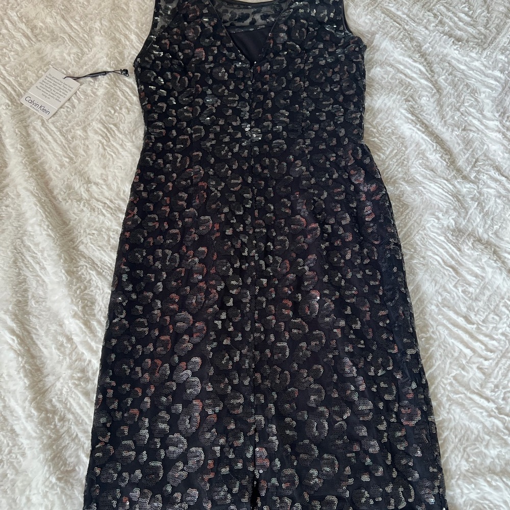 Calvin Klein Black and Silver Midi Dress